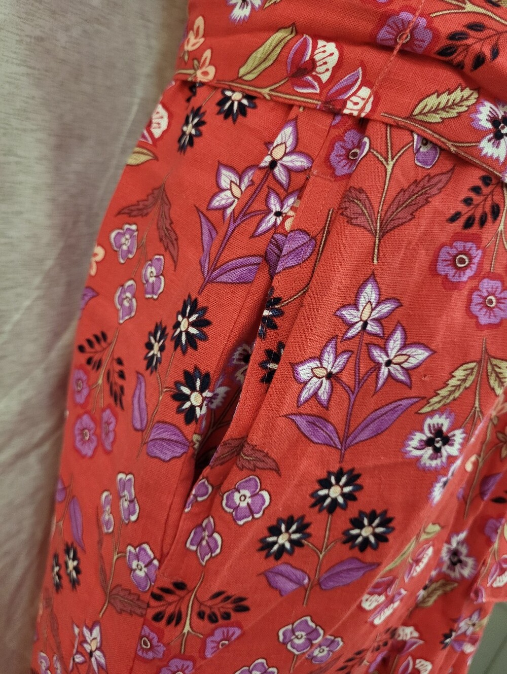 Ann Taylor Floral Linen Blend Sleeveless Shift Dress Red Purple Tie Size M New - Picture 8 of 12